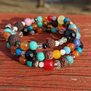 NEW LAVA STONE CRYSTALS Bracelet Gemstone Handmade Coil Wrapped Wire Colorful